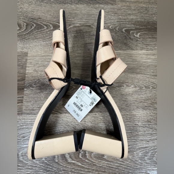 Zara Shoes Women sz9 Cream Heel Slides Leather Weave Sandals Neutral NEW w/Flaws - Picture 7 of 9